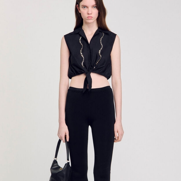 Sandro Rhinestone cropped shirt - Picture 1 of 14